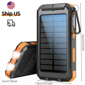 10000mAh Solar Power Bank Flashlight Waterproof